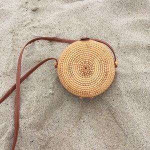 Handwoven Rattan Rounded Crossbody Bag